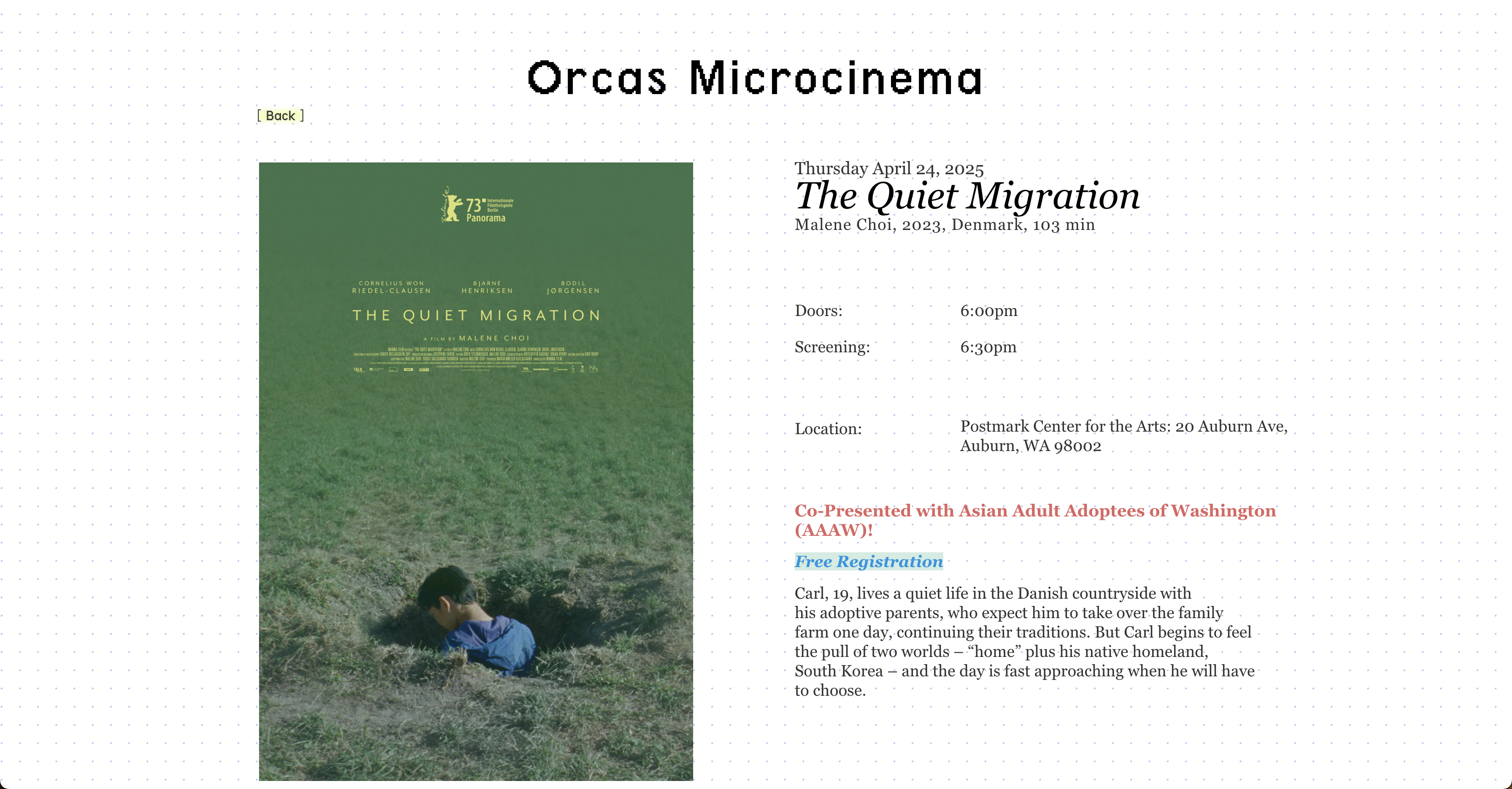 Orcas Microcinema Quiet Migration event page